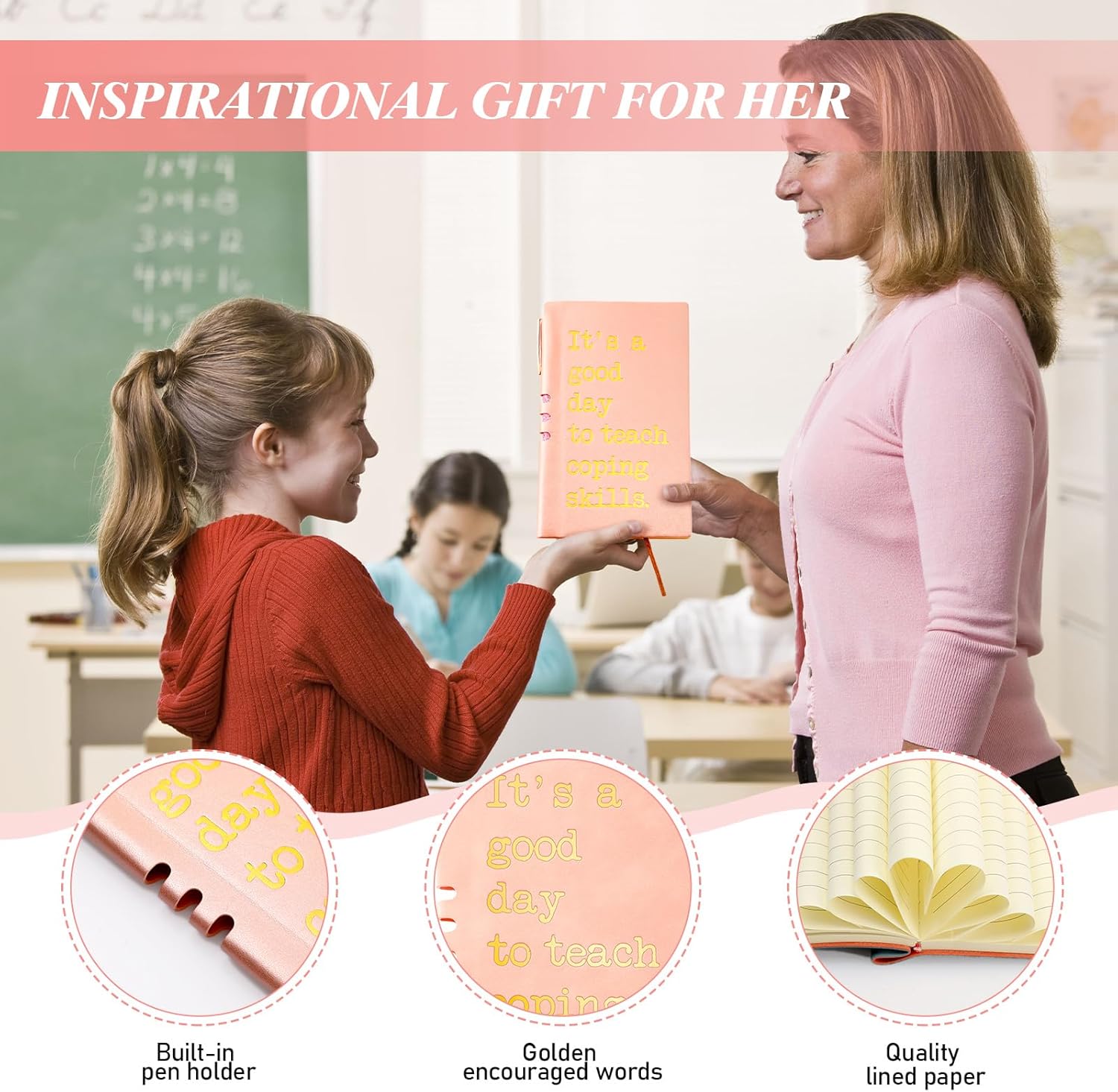 4 Pcs Graduation School Counselor Must Have Gifts Include 20oz Stainless Steel Tumbler Appreciation Makeup Bag Journal Pen Thank You Gift for Educator Teacher(Rose Gold) - Image 6