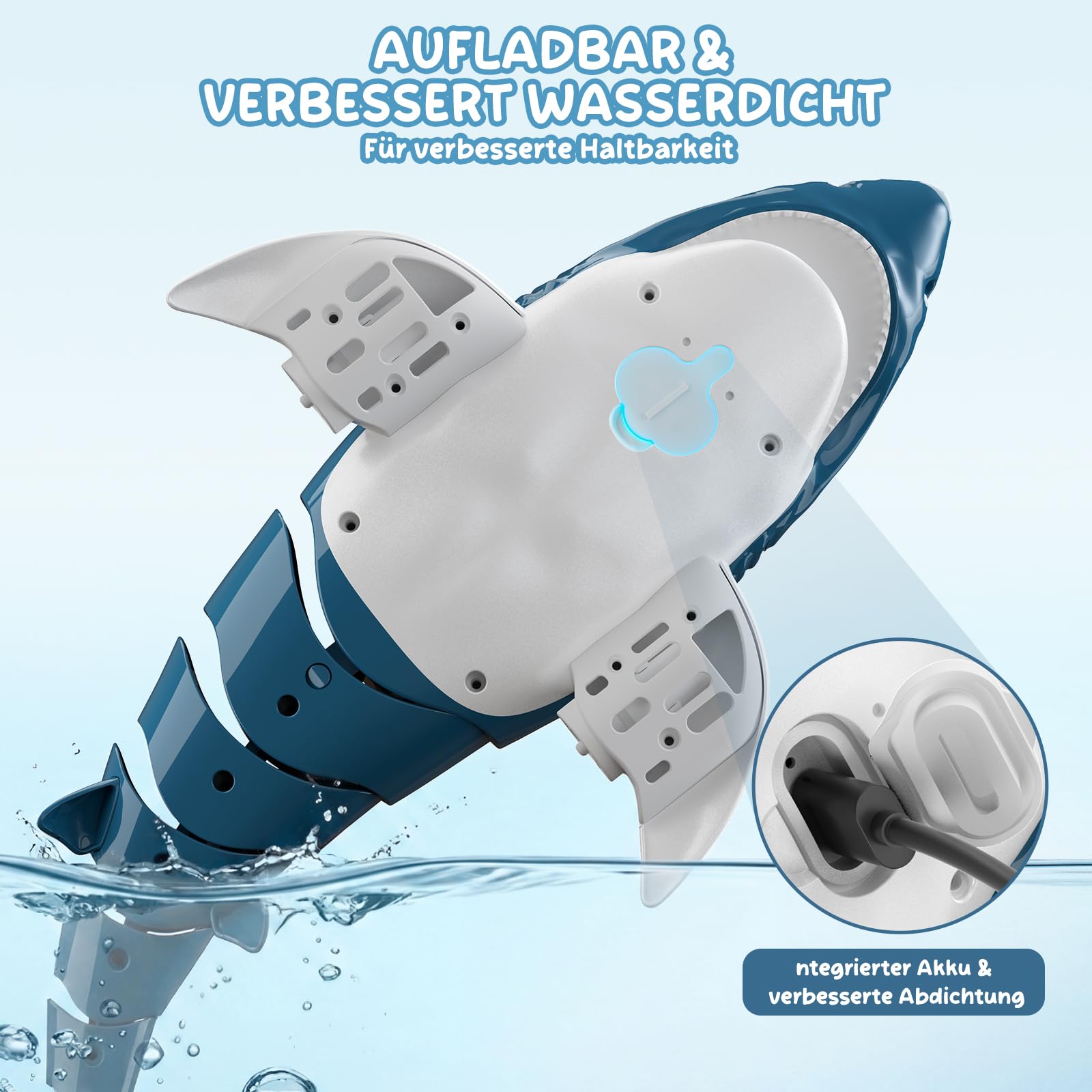 Ferngesteuerter Hai für Kinder, 2,4 GHz RC Hai Spielzeug, Ferngesteuerter Hai-Boot mit Licht- und lebensechter Schwanzbewegung, Wasserspielzeug für Badewanne und Pool, Geschenk für Jungen und Mädchen