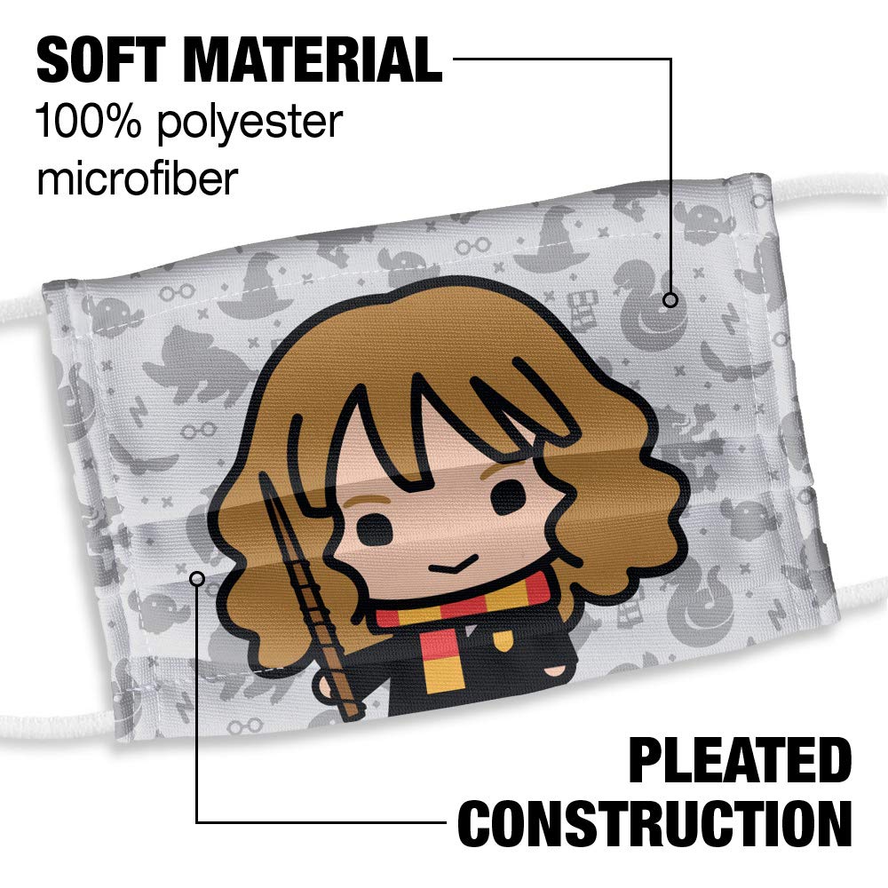 Popfunk Harry Potter Kids Hermione Chibi and Pattern 1-Ply Reusable Face Mask Covering with Adjustable Nose Wire