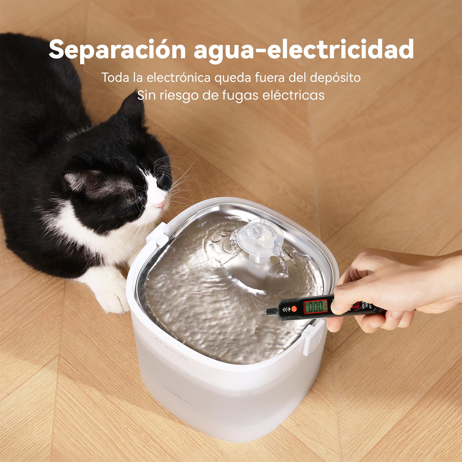 Cheerble E1S - Fuente para gatos (acero inoxidable, sin bomba, 23 dB, 2 L)