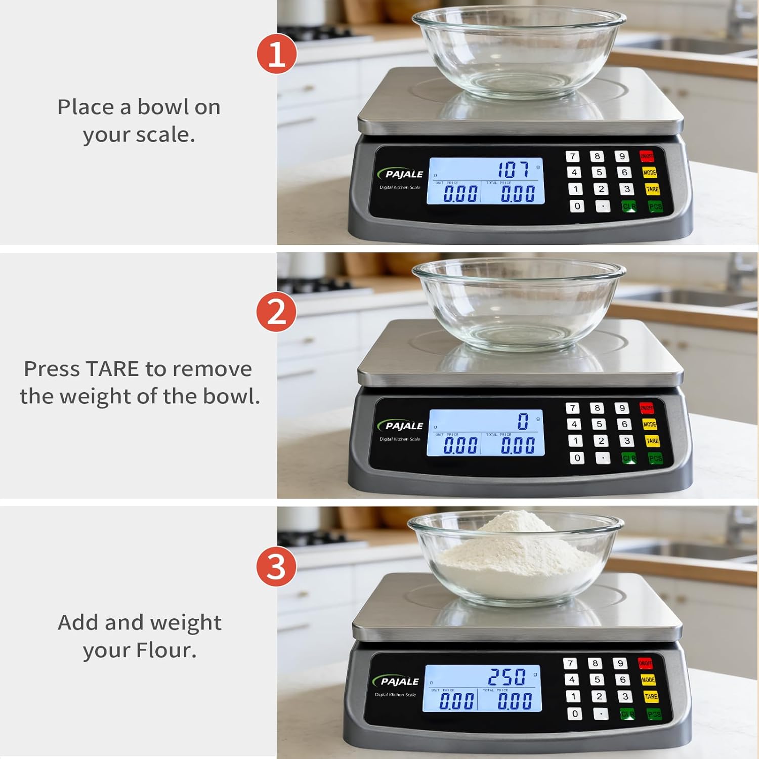 110lb/50kg Food Scale, Large Digital Kitchen Scale 0.05oz/1g Commercial Scale for Food 304 Stainless Steel Counting Scale for sourdough Bread Baking Cooking Meat Restaurant Vegetables Farm