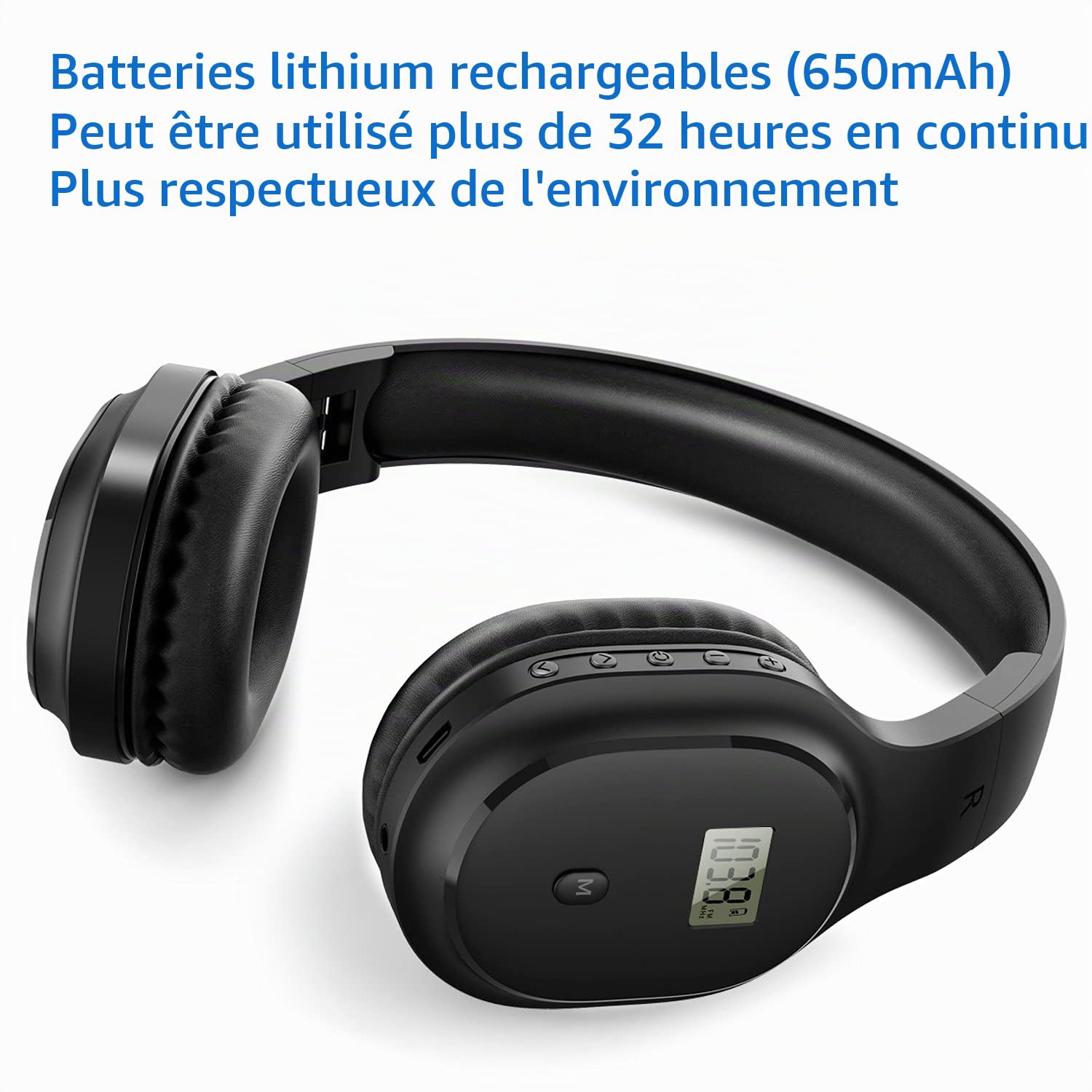 Casque sans fil avec radio FM et Bluetooth 5.0, casque portable rechargeable avec microphone intégré, cache-oreilles léger et confortable pour jogging, tonte, cyclisme, etc