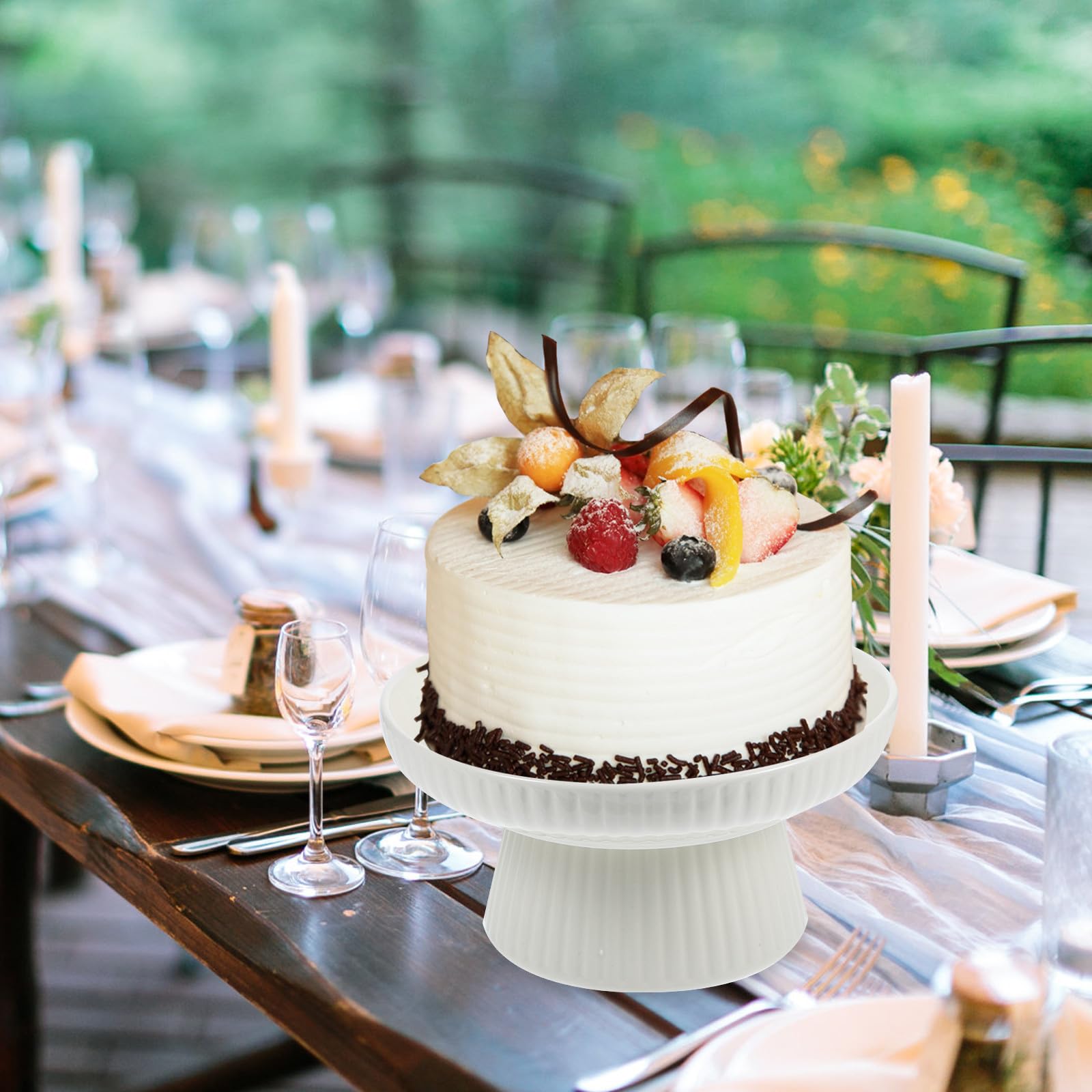 Soporte para Pastel de Mesa, Plato de Postre Alto de Porcelana