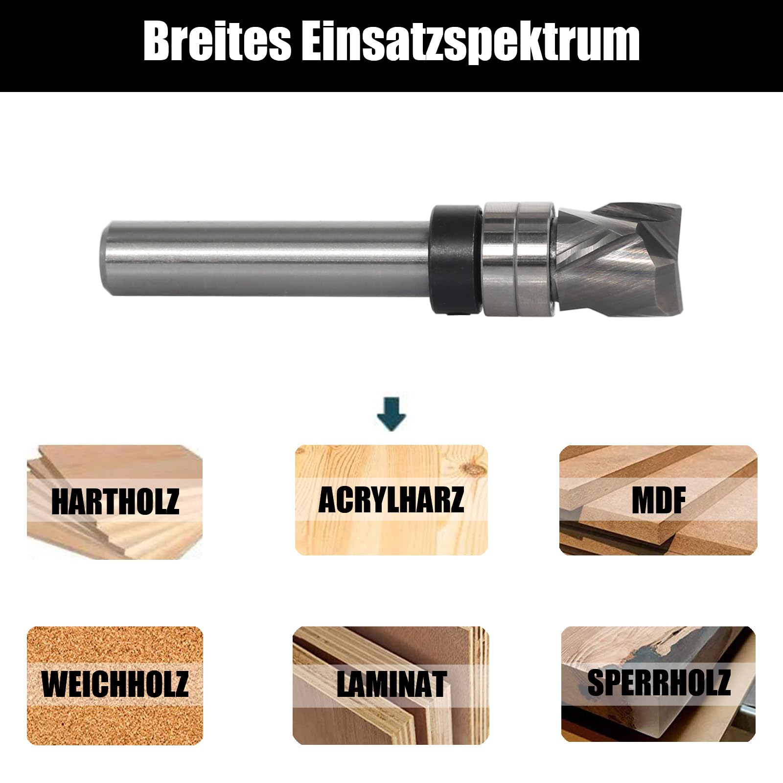 Spiral Bündigfräser 8mm Schaft，Up&Down Kompressions Cut Spiralfräser für Oberfräse，12mm Schnittdurchmesser，12.7mm Schnittlänge，Spiralgenutet Unten doppeltem Kugellager Holzfräser
