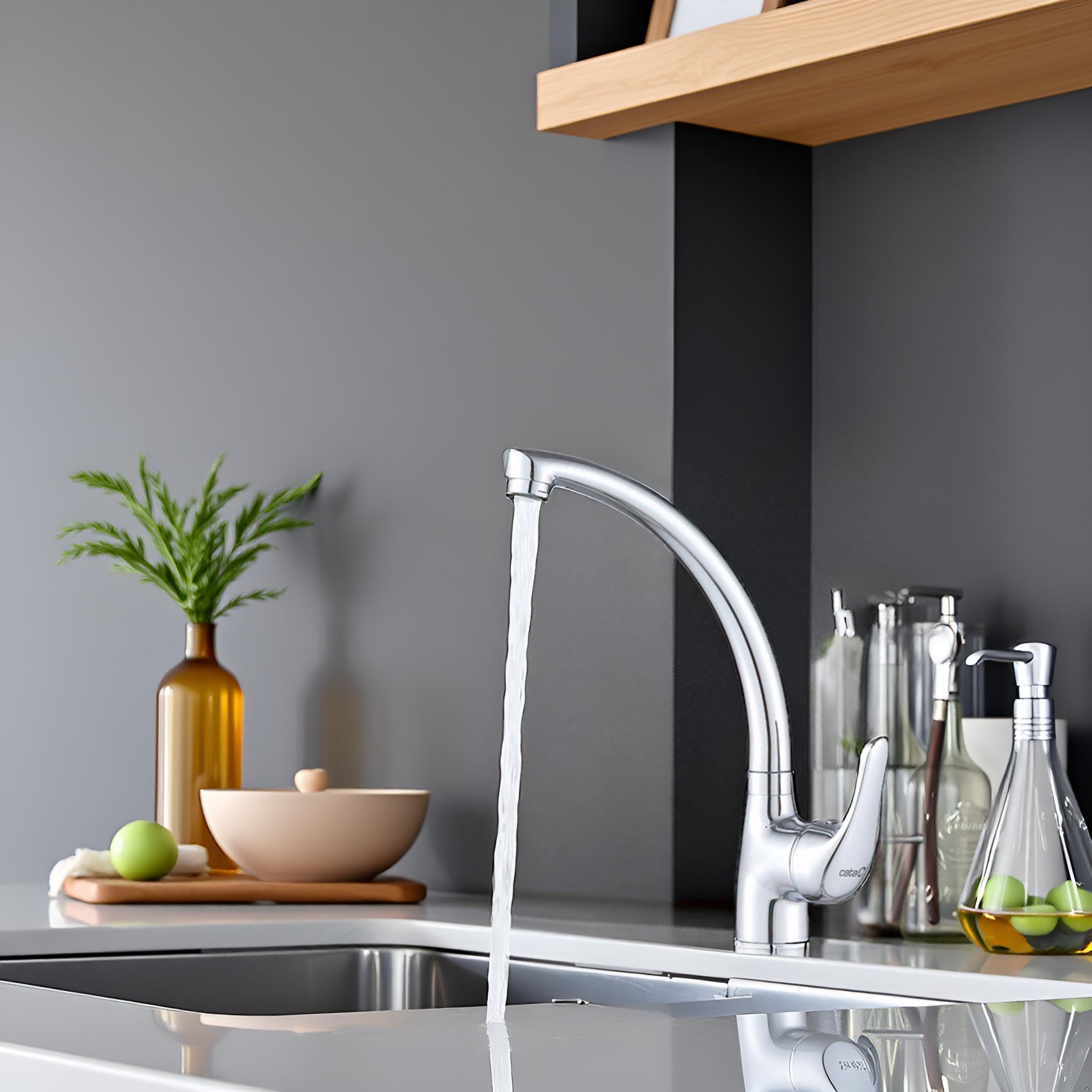 CATA Grifo De Cocina CBA CROMO/E Monomando Caño Alto Giratorio 360º Acero Inoxidable Aireador Anticalcáreo Cartucho Cerámico Apertura En Frío Reductor Caudal 5L Conexión Flexible Acabado Inox