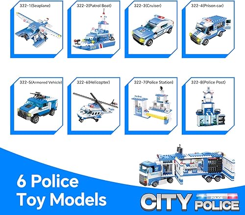 Miniatura 4 de Juego de juguetes de construcción de auto de la estación de policía de la ciudad, 8 en 1, centro de comando móvil y centro de policía, juguetes con