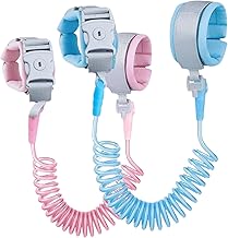 2 Pieces 2M Wrist Reins for Toddlers, Anti Lost Wrist Bands Children,Wrist Straps for Children,360° Rotatable Elastic Wire Rop, Children's Lead for Travel, Outdoor, Walking, Blue and Pink