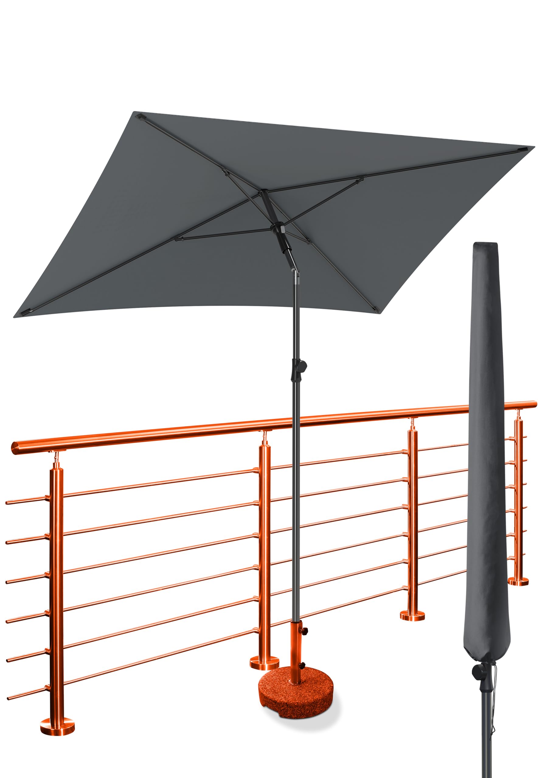 4smile Sonnenschirm Balkon SunnyShade, Sonnnenschutz Balkon SET, UV50+ SunnyGuy Sonnenschirm rechteckig