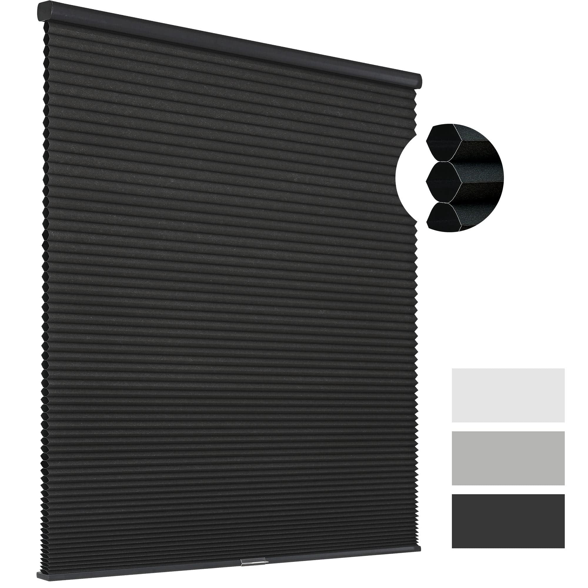 Joydeco Blackout Cellular Shades Cordless, Black Cellular Blinds for Windows, Free-Stop Honeycomb Shades for Door, Home, Bedroom, Office, Easy to Install (23" W x 48" H)