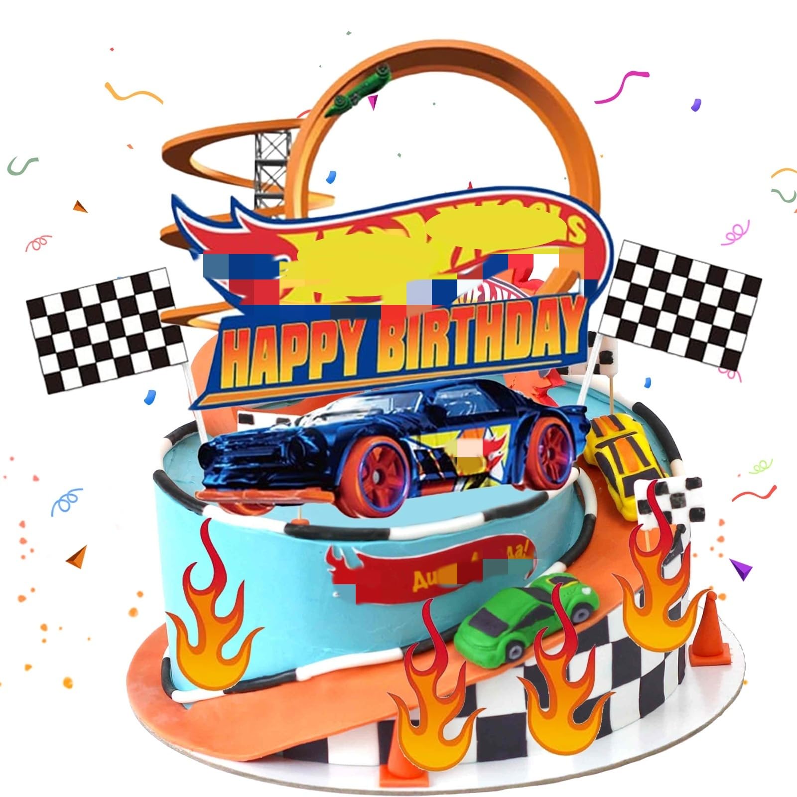 Cake Toppers Kids Racing Car- Cake Decoration Car Cake Toppers for Boys Kids Birthday Party Decoration Supplies Personalised Flaming Cake Topper for Wheel Theme Birthday Party Baby Shower Deco