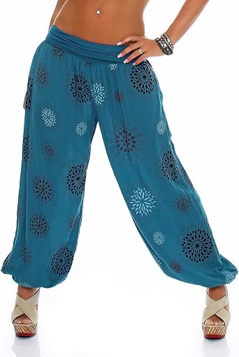ZARMEXX Pantalones de mujer, bombachos, estilo oriental, de verano, con  estampado, para el tiempo libre, talla única petróleo Einheitsgröße:  Amazon.es: Ropa
