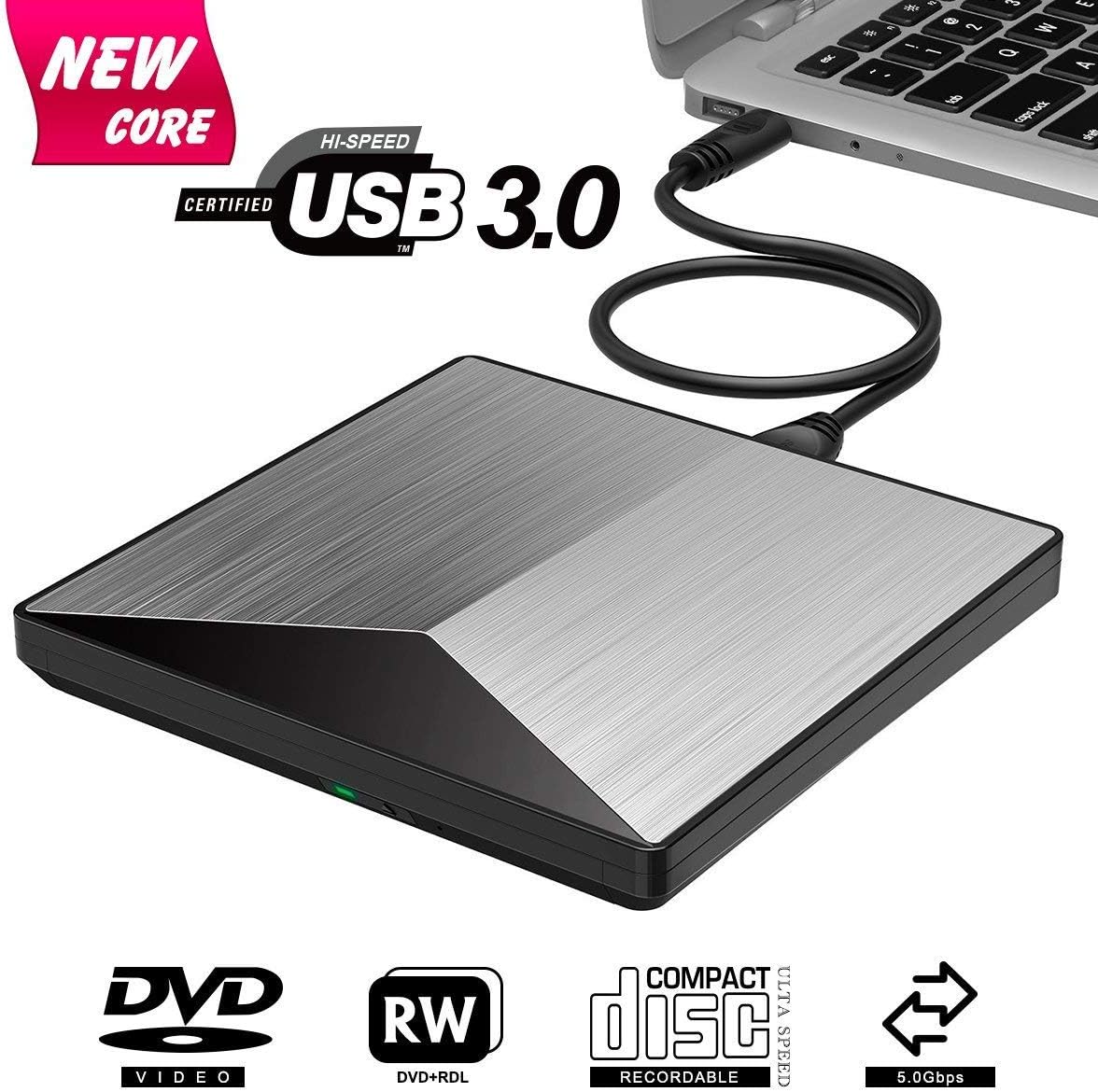 External CD Drive, BOSLISA USB 3.0 CD/DVD+/RW Burner