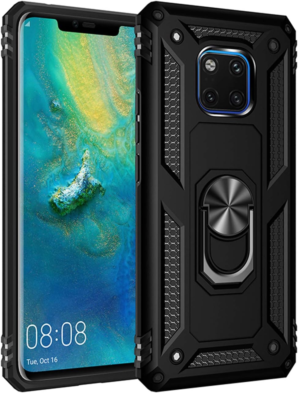 Mate20 Pro Case Compatible with Huawei Mate 20 Pro Cases Ring Kickstand Hwawei Hwauei Armor Shockproof Mate20pro Phone Cover Heavy Duty Protective M20pro Bumper 6.39 Inch (Black)