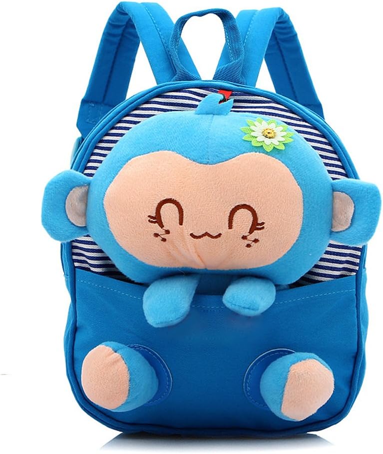 Cartoon Little Monkey Kids Backpack Canvas Baby Boy Girls School Bag (Blue)