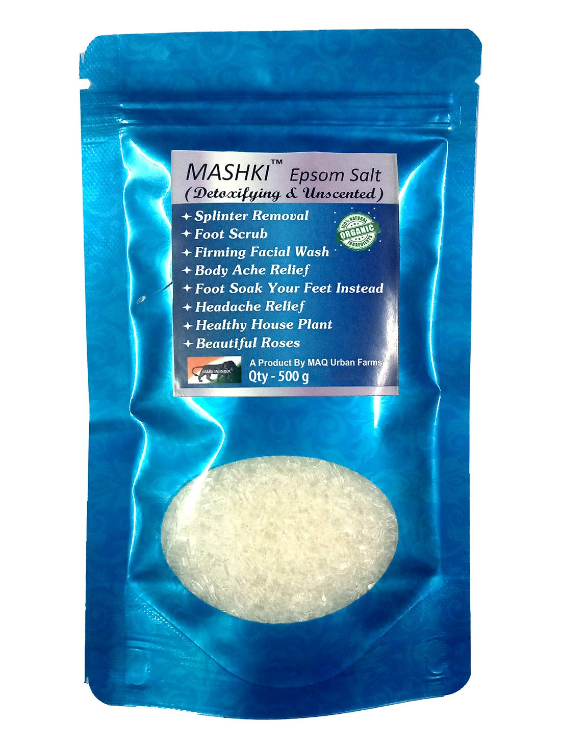 MASHKI Epsom Bath Salt Best for Acne, Facial Wounds, Sore Muscle, Body Pain, Hair and Much More 500grams (500 g)-image-12