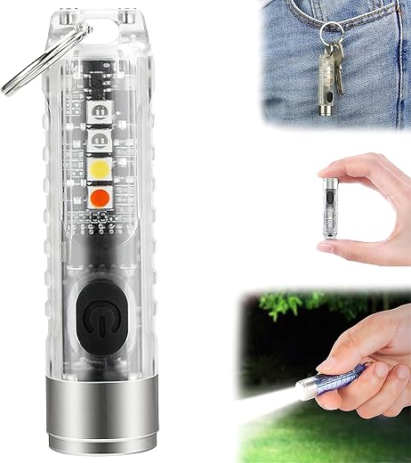 Pivdo Mini Light USB Rechargeable LED Flashlight, Small Keychain Torch Light for Camping, EDC, Pocket Size COB Key Chain L...