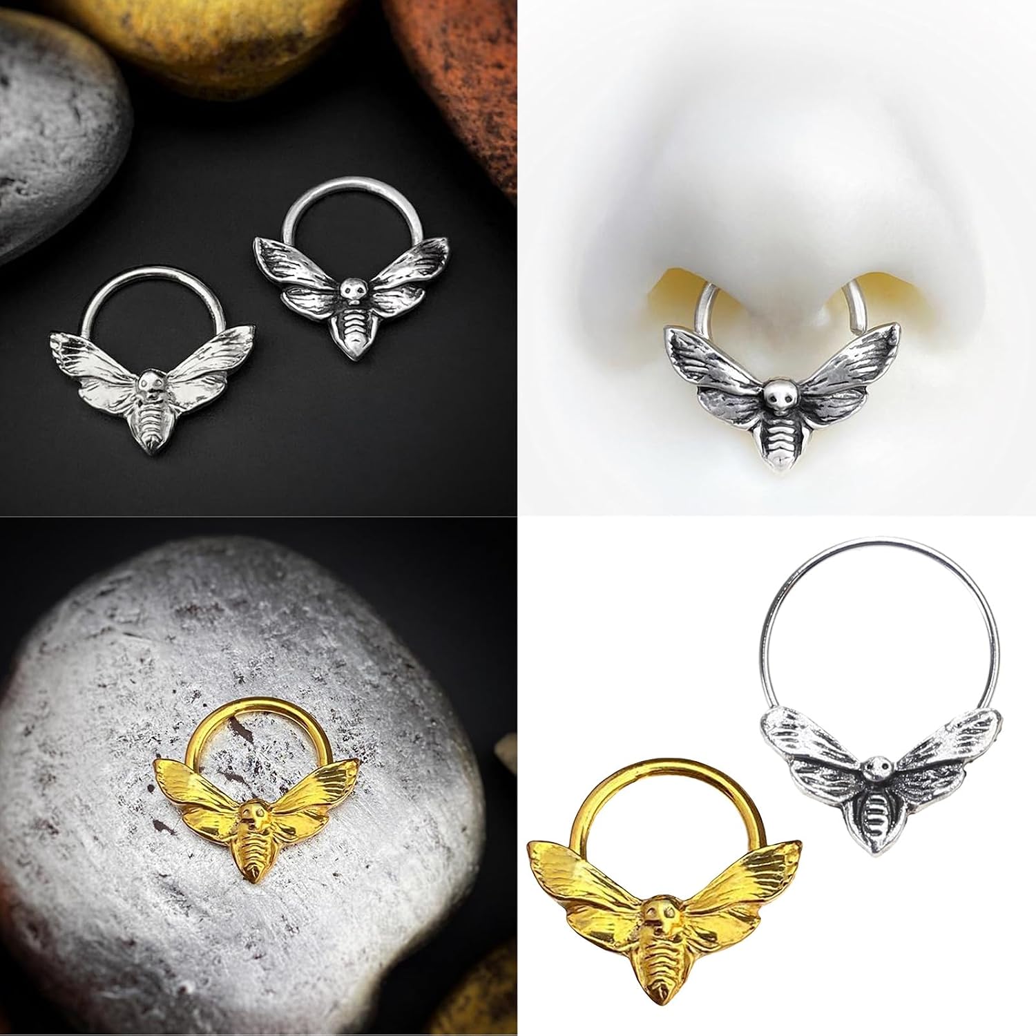 Sturdy Alloy Materials Skull Moth Nose Piercing Gold Finish Portable Designs for Trendy Trendsetters and Gothic Fan Gothic Fa