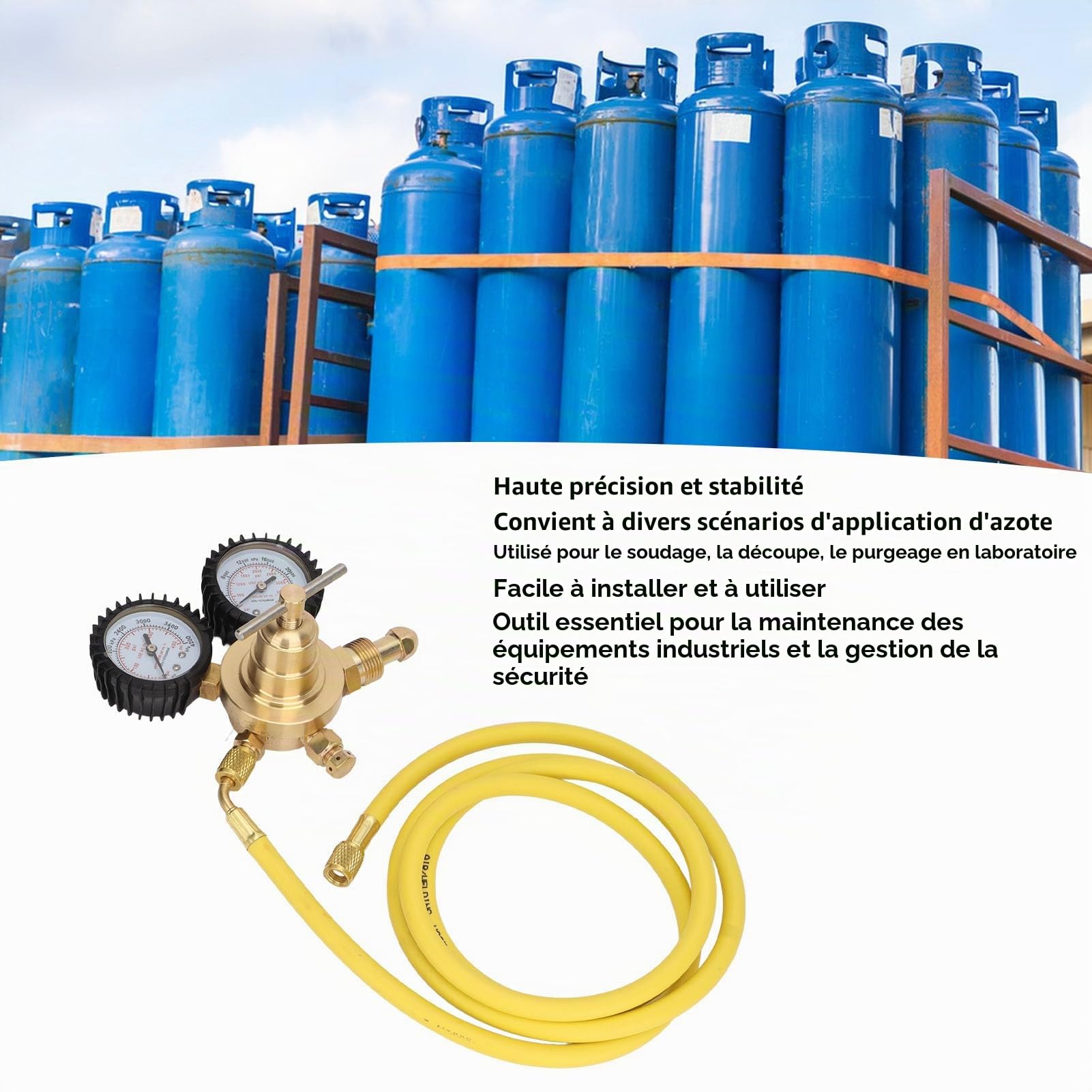 Jauge D'azote, Régulateur de Manomètre D'azote, Connexion de Sortie D'entrée en Laiton avec Tuyau de 200 Cm pour Utilisation en Laboratoire de Soudage