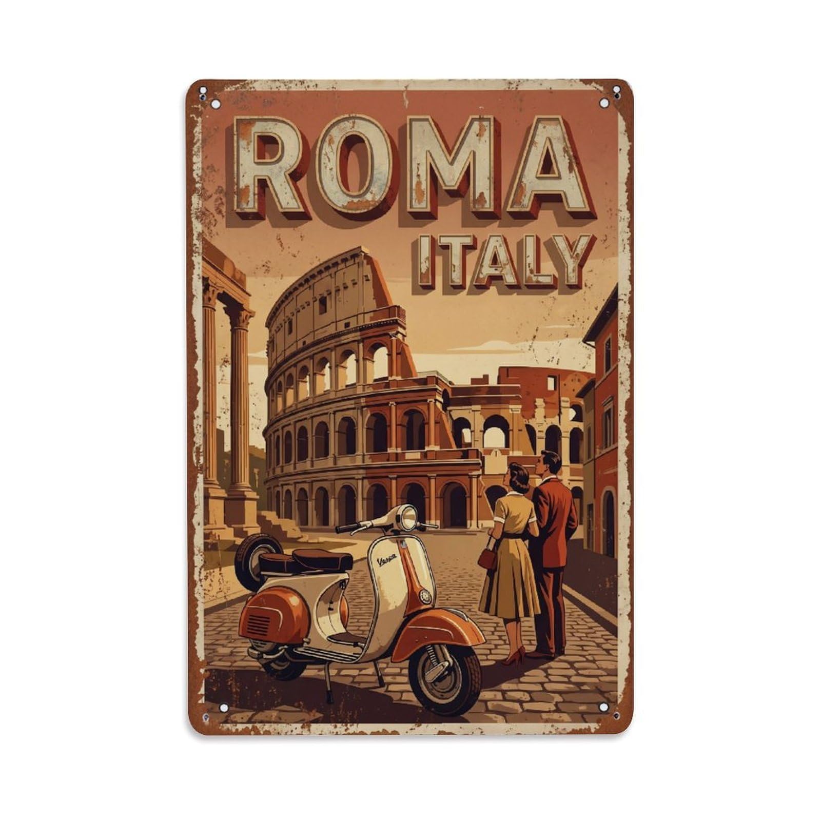 Vintage Travel Colosseum Rome 1 Metal Tin Sign Wall Decor for Cafe, Club, Garden Metal Poster 8x12Inch