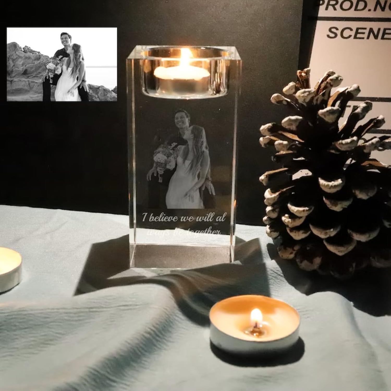 3D Crystal Photo Personalized,Custom Engraved Candle Holder,Candlestick Holders with Your Photo,Personalized Memorial Anniversary Christmas Birthdays Wedding Gifts for Dad,Mom,Him,Her (3D,5 * 10cm)
