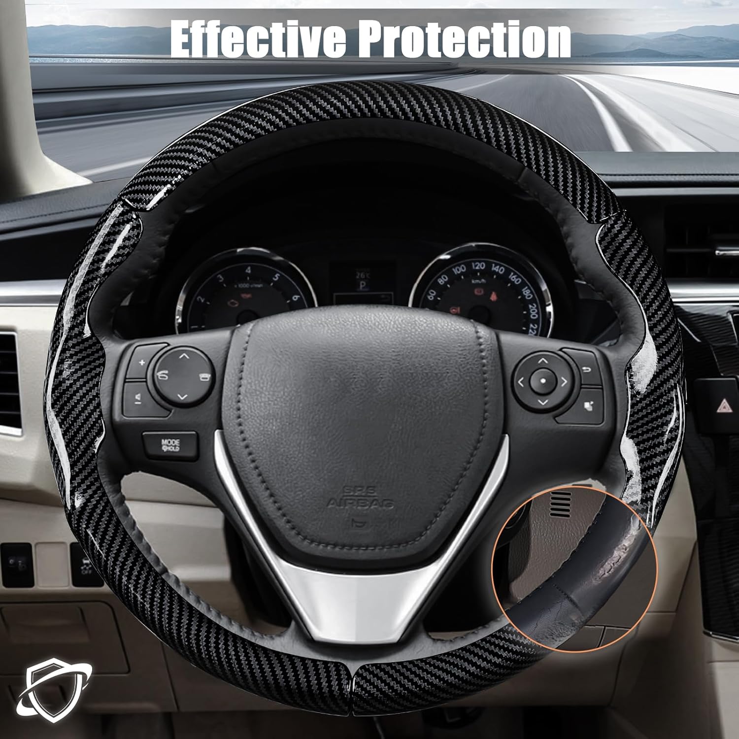 Aimato Customized Steering Wheel Cover for Toyota Corolla 2014-2019 / RAV4 2013-2018, Thin,Anti-Slip,Scratch-Resistant Exclusive Car Accessory for Toyota, Bright Black