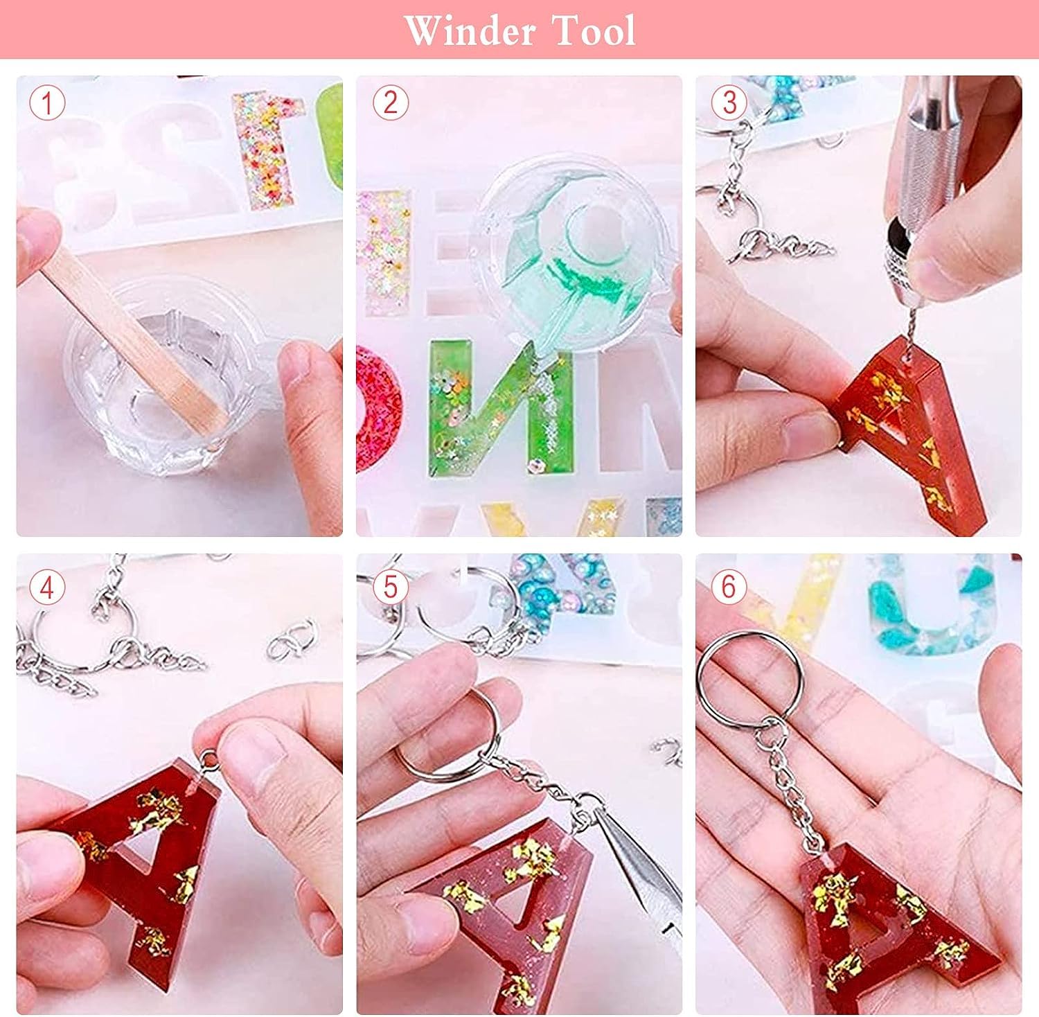 Kit 7 Pezzi Stampi Resina Epossidica - Lettere LOVE, HOME, FAMILY Con Glitter