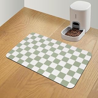 CooRug Checkered Dog Food Mat 12x20 Green - Absorbent Leak-Proof Pet Feeding Mat for Messy Eaters, Quick Dry Non-Slip