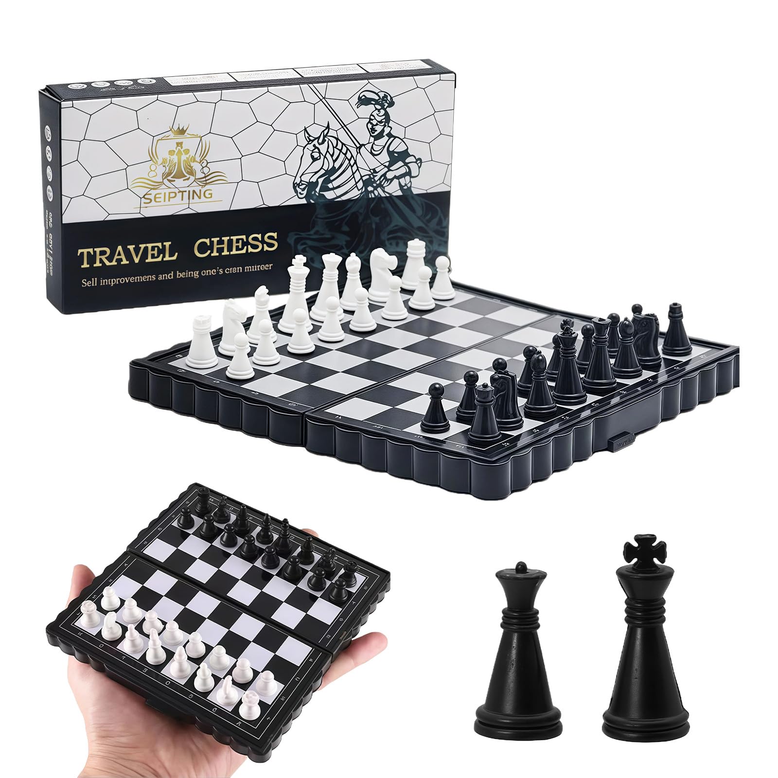 Reochps Chess Game Set 13 cm Magnetic Foldable Chess Board Portable Set Travel Travel Mini Chess Magnetic Folding Chess for Children Adults Travel
