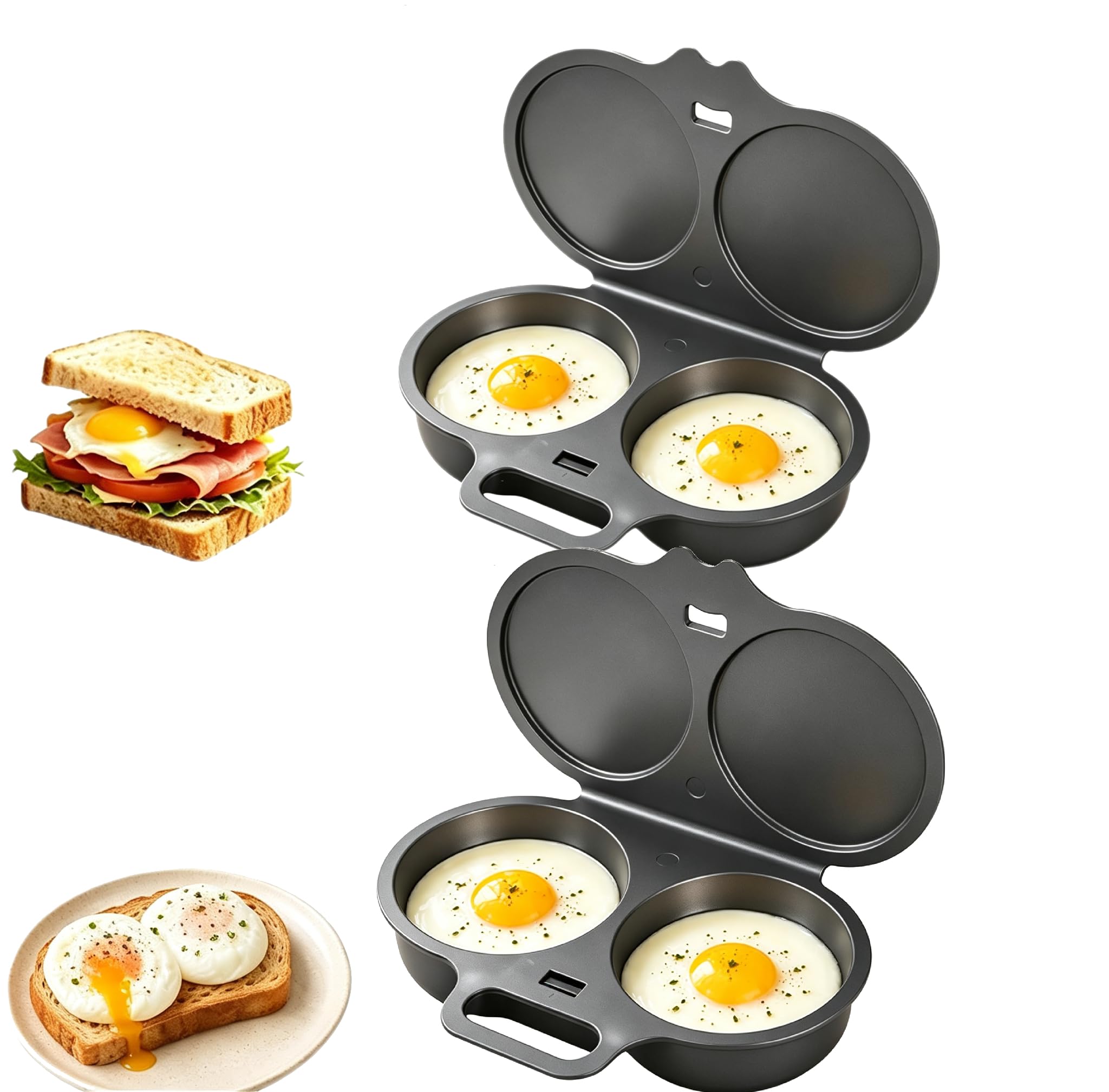 Microwave Egg Poacher With Lid & Handle, Dual Cavity Microwave Egg Poacher (G+G)