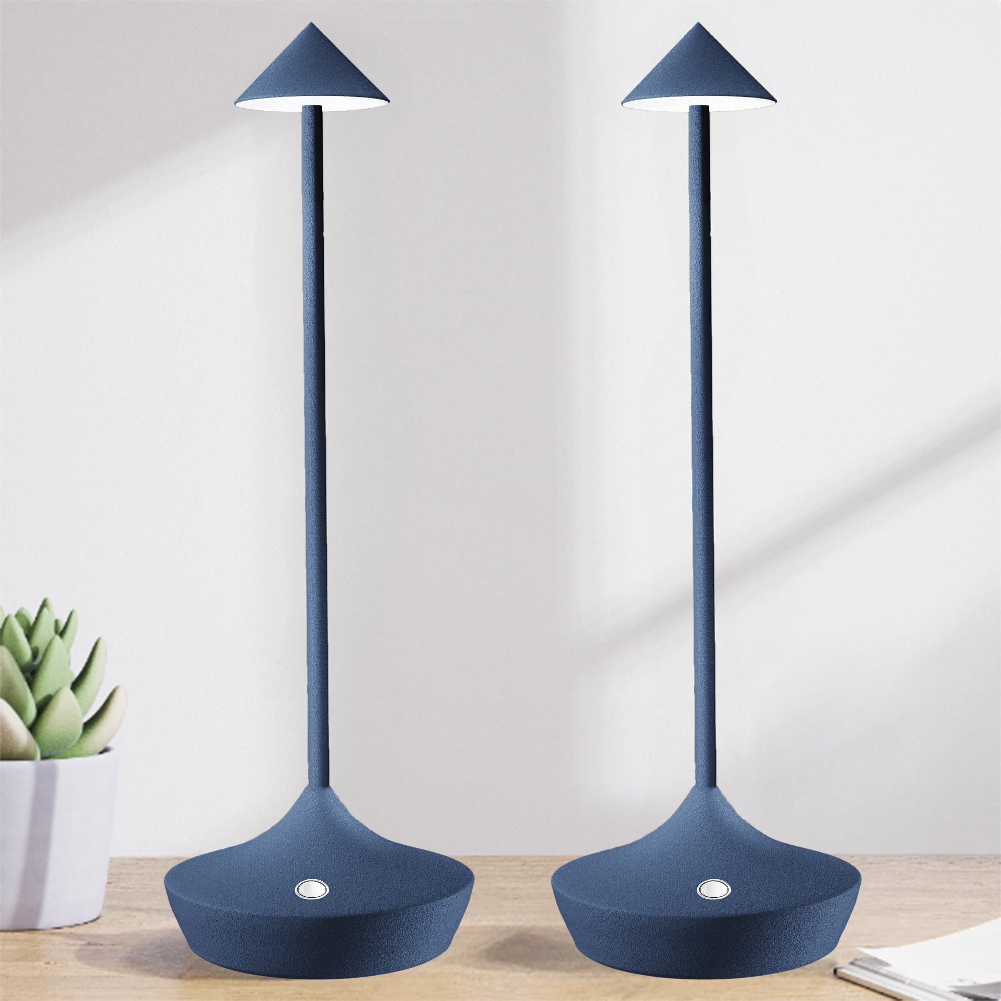 Hapfish LED Akku Tischlampe Kabellos 2er Set, Modern Aluminium Dimmbar Kabellose Tischleuchte 6000mAh, Wasserdicht, Tischlampen Aufladbar für Indoor Outdoor Nachttisch Terrasse Restaurant (Blau)