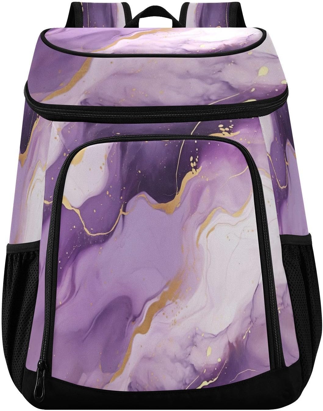 Gold Purple Marble Cooler Backpack 36 Cans Leakproof Waterproof Backpack Cooler Bag Beach Accessories Travel Camping Fishing Backpack for Women Men