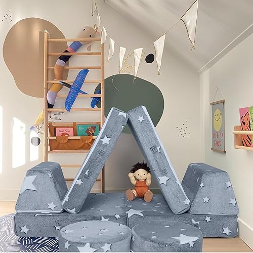 Miniatura 117 de MeMoreCool Sofá modular de 8 piezas para niños, sofá de espuma convertible rosa para sala de juegos Rosa (Dusty Rose),Verde bosque,2-marino,Azul