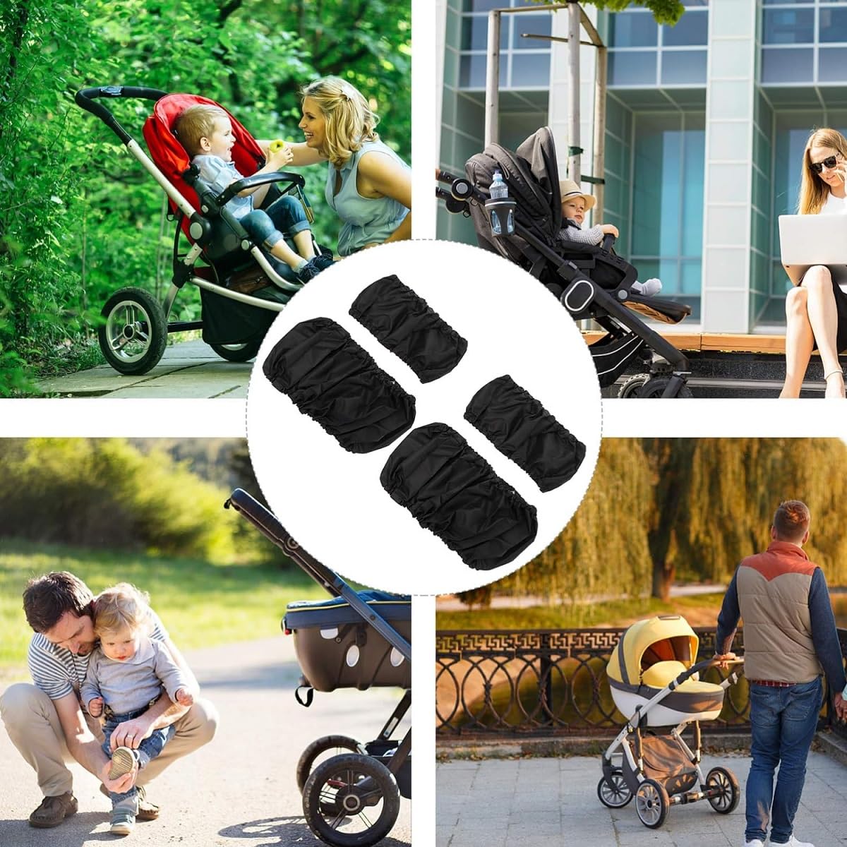 Copriruota per Passeggino,Coperture di Protezione Ruote Antipolvere,Passeggino Coprigambe Antipolvere,4PC Copriruote per Sedie a Rotelle Accessori per Passeggino