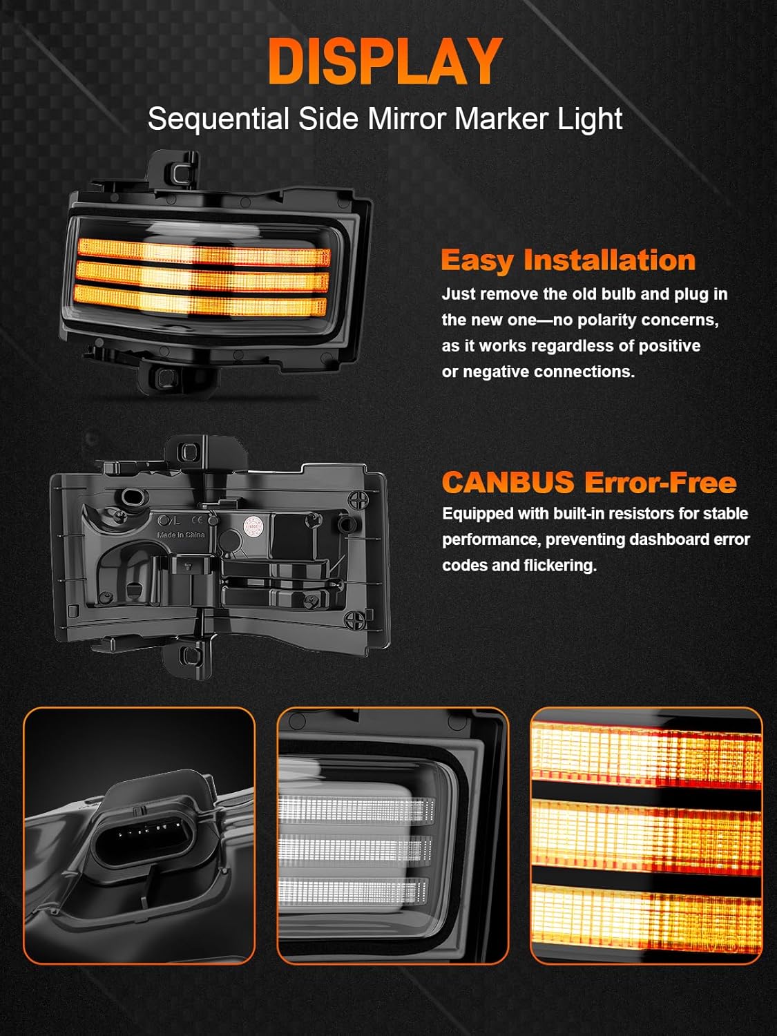 LED Sequential Side Mirror Turn Signals Marker Light Compatible with Ford F150 2015-2023, F250 F350 F450 F550 Super Duty 2017-2023, White DRL & Amber Dynamic Turn Marker Lamp, Clear Lens 2PCS