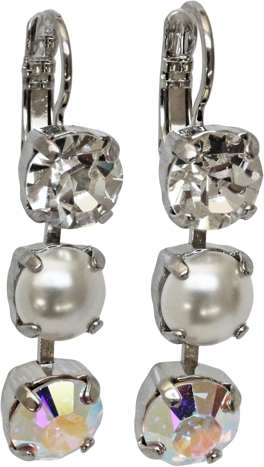Mariana Rhodium Plated Triple Dangle Round Drop Crystal Earrings, Clear AB 1440/1 M48001ro