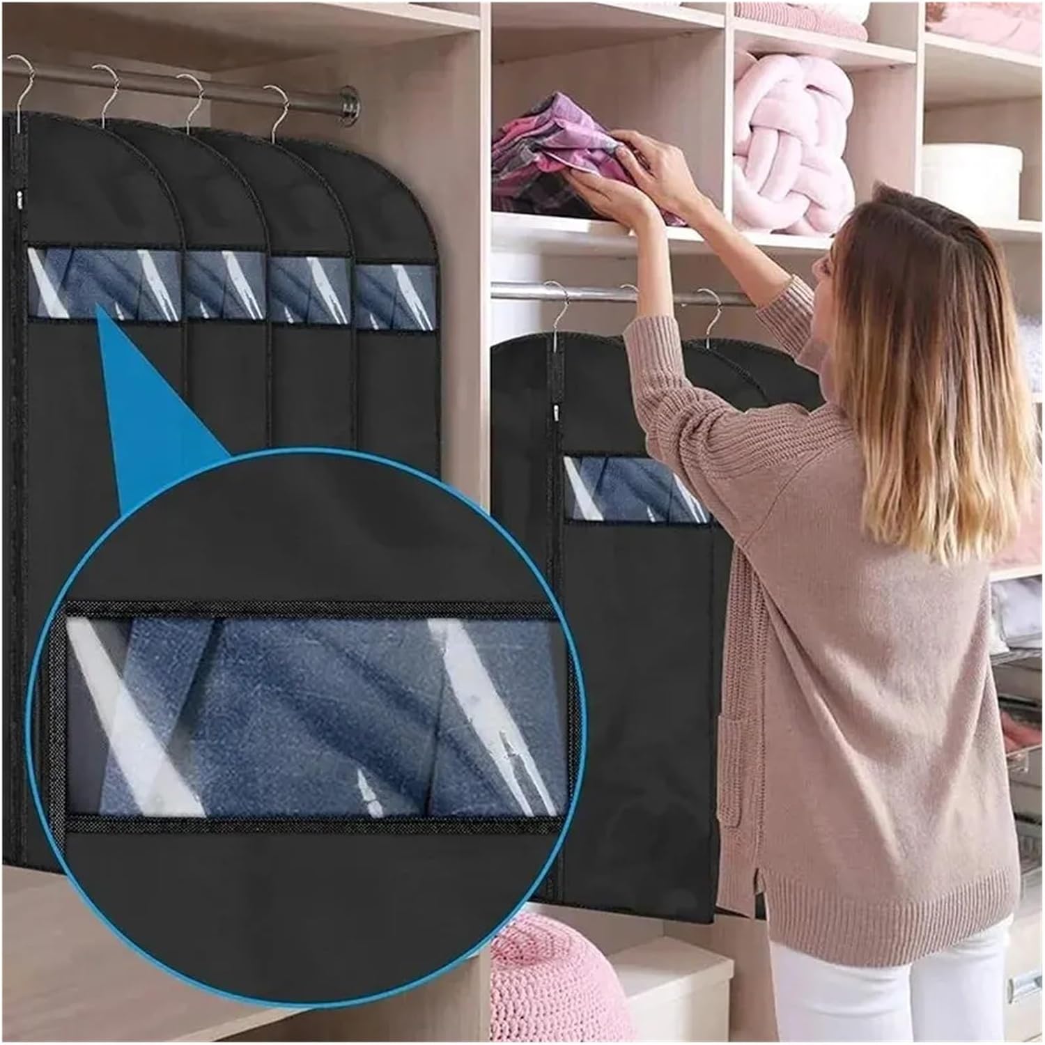Hanging Garment Bag for Travel and Storage 5-10 PCS 60 * 80cm Dustproof Cloth Cover Bags Clothes Hanging Garment Dress Suit Coat Dust Home Storage Bag Pouch Case Organizer(9pc)