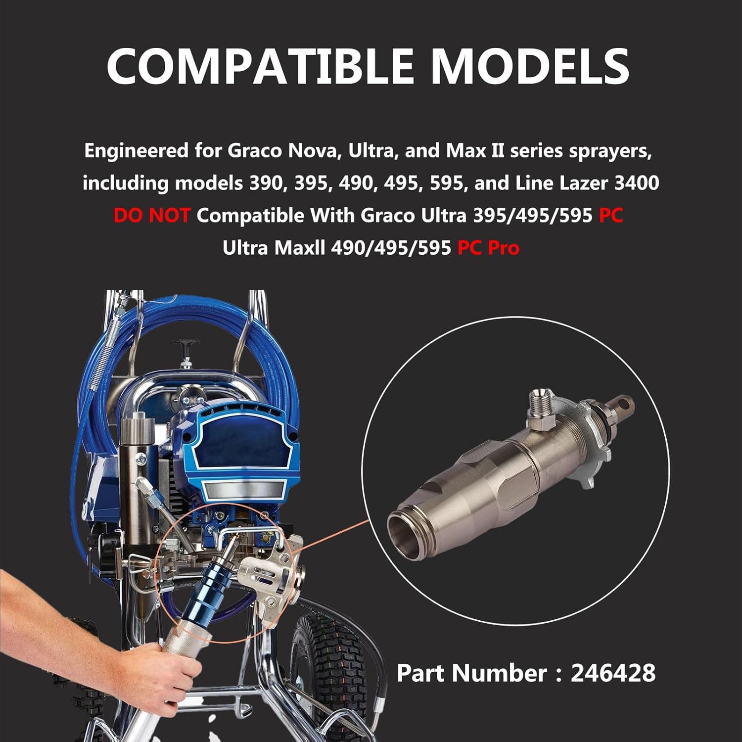 246428 Airless Spray Pump for Graco Ultra Max II 390 395 490 495 595 LineLazer 3400 Airless Paint Sprayer Replace 246-428 246428