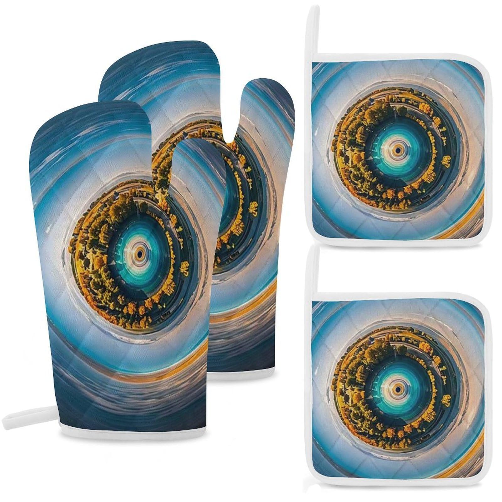 Gants de four longs Heavenly Eye et maniques, cadeau idéal pour cuisiniers et boulangers