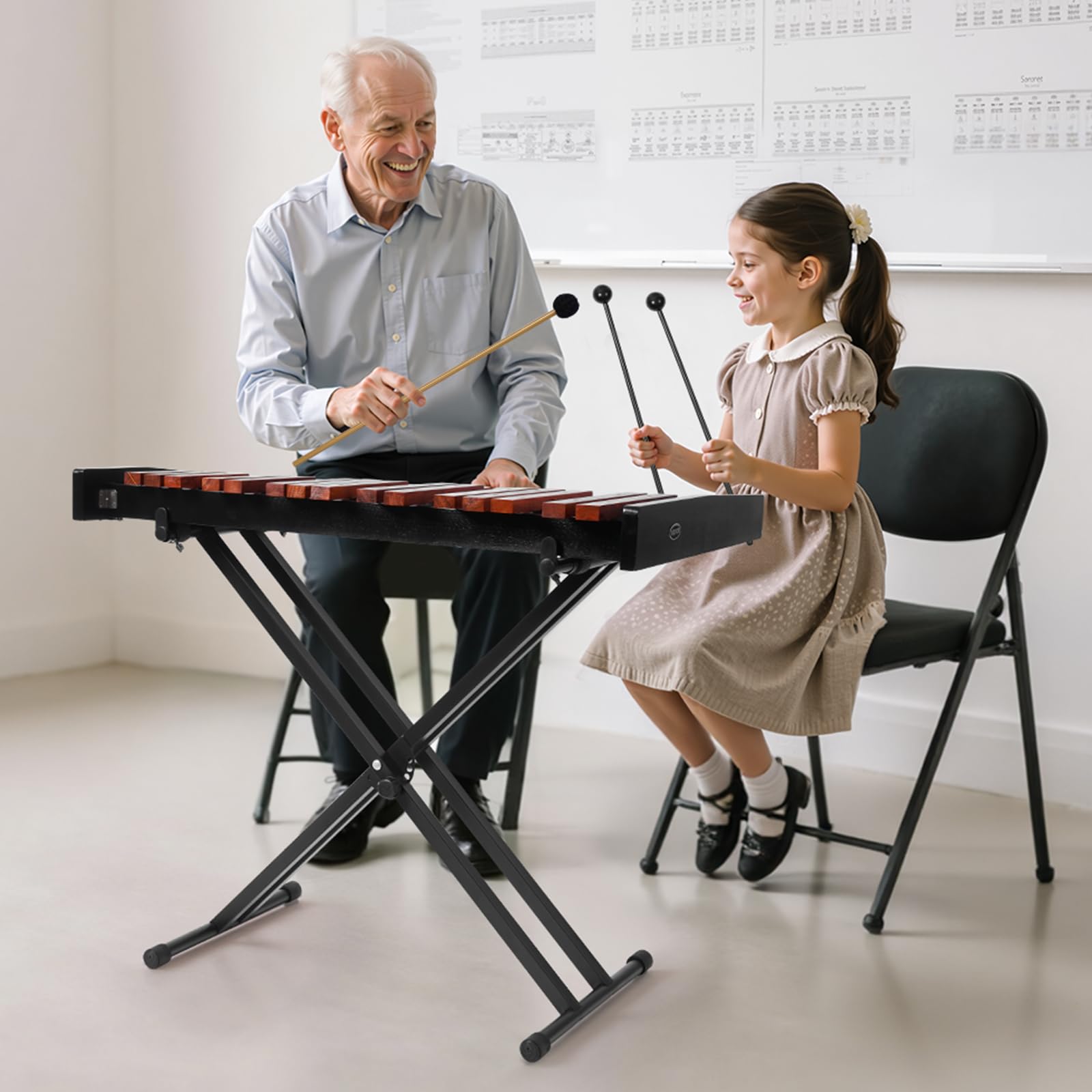 VEVOR Glockenspiel Diatonico Xilofono, 37 Note, Strumento a Percussione Professionale in Legno, con Supporto Regolabile in Altezza 4 Bacchette, Borsa per Trasporto, per Insegnamento Musicale