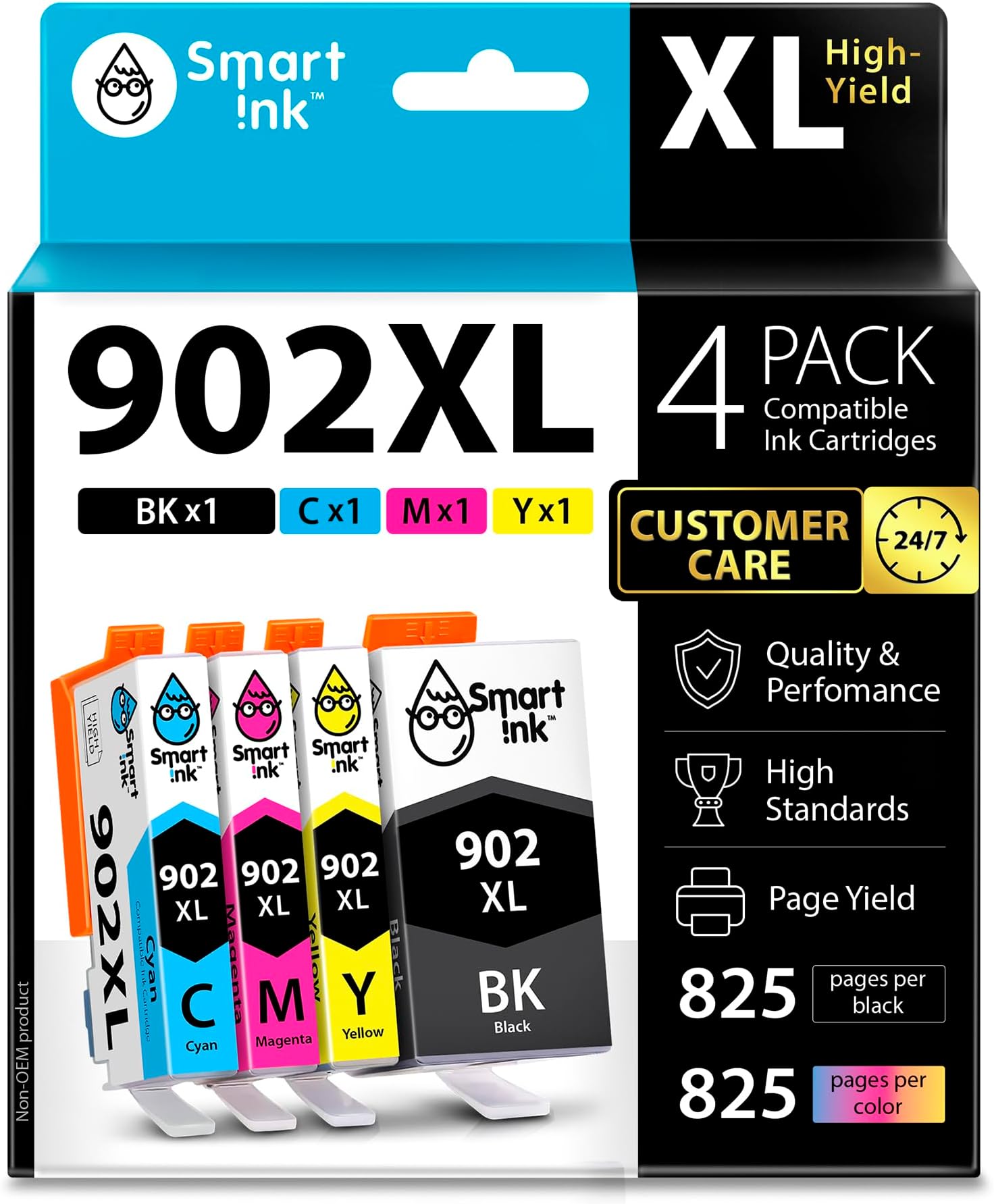 Smart Ink Compatible Ink Cartridge Replacement for HP 902XL 902 XL (Black XL & C/M/Y XL 4 Pack Combo) to use with Officejet 6951 6954 6956 6958 6962 6950 Officejet Pro 6968 6974 6975 6978 6960