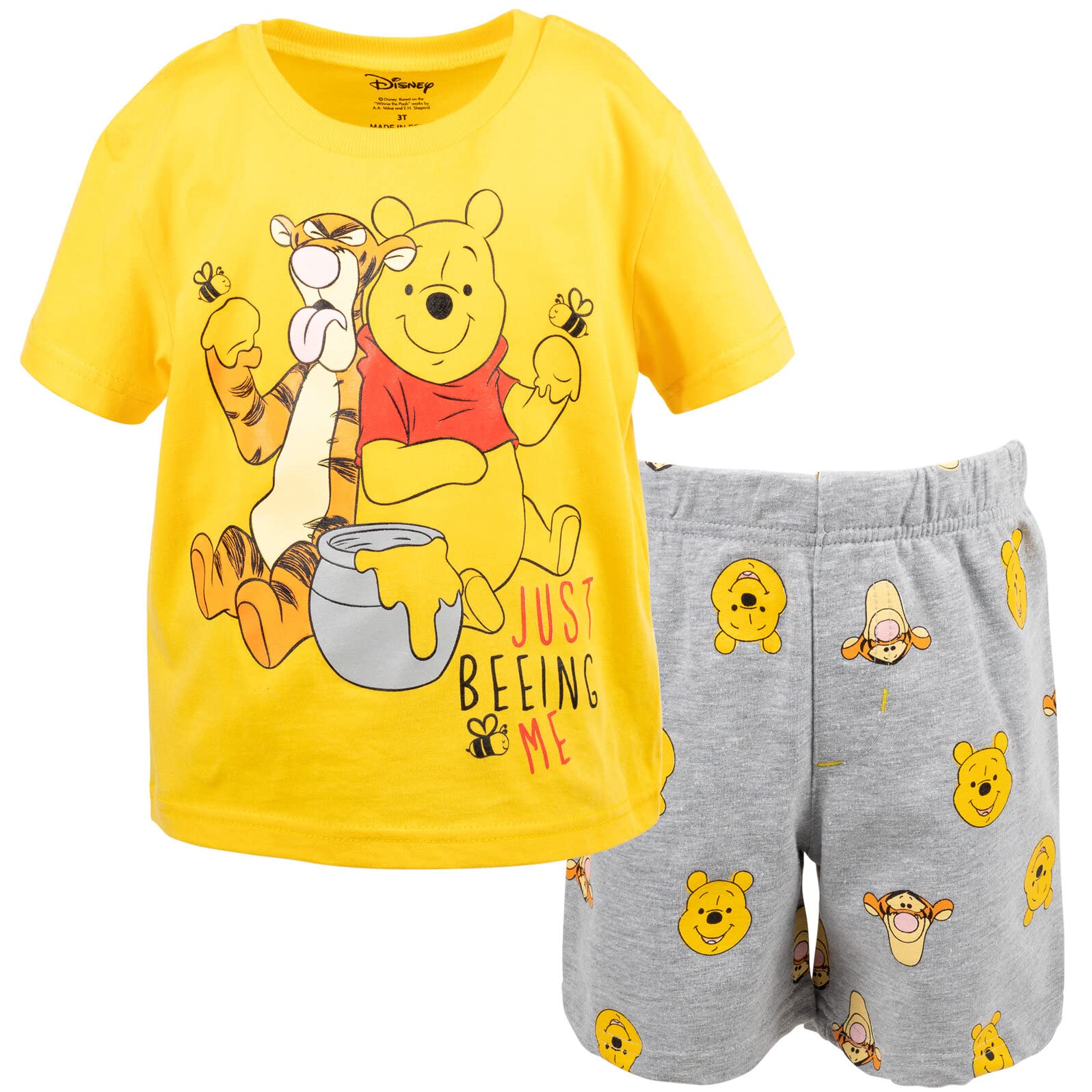 Disney Winnie the Pooh Mickey Mouse Tigger - Conjunto de camiseta y pantalones cortos de rizo francés para bebés y niños pequeños