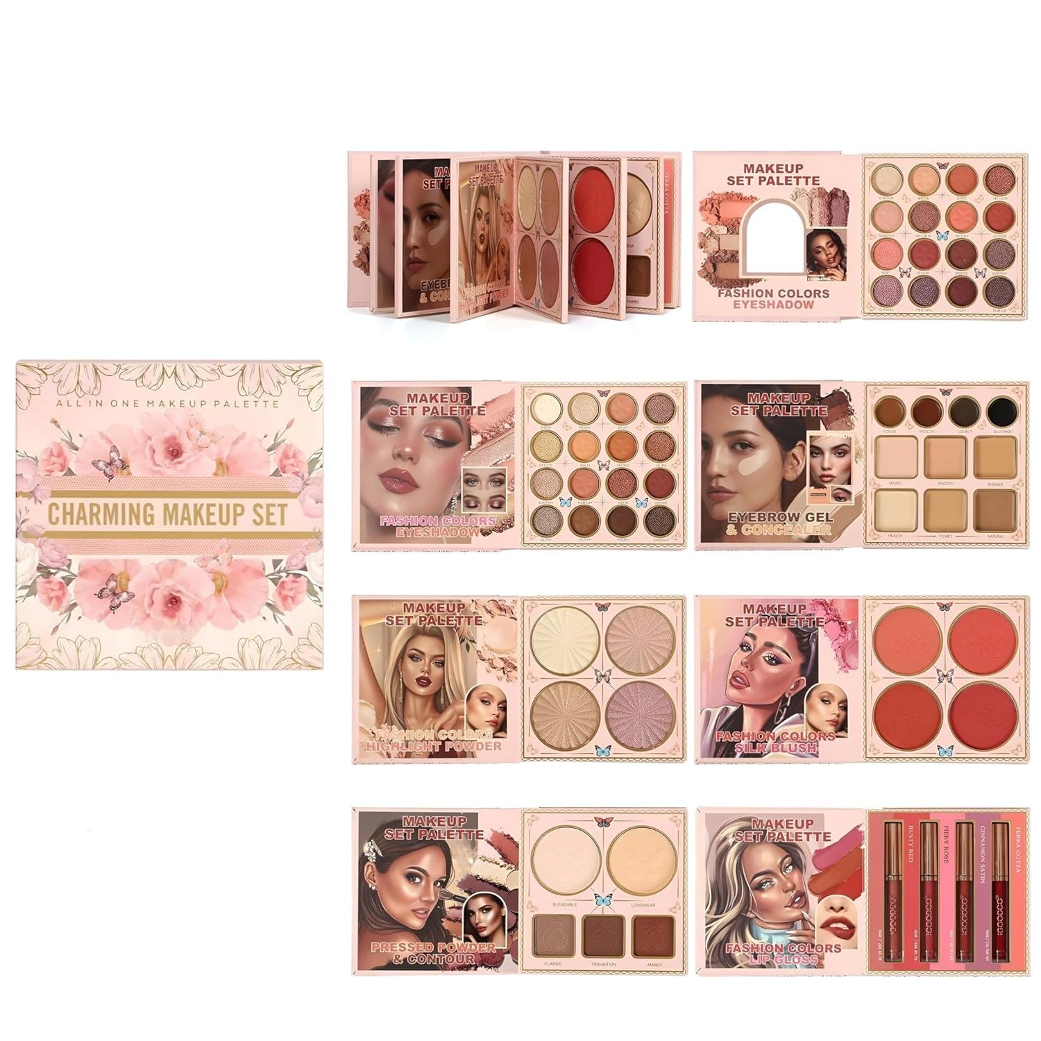 Charming All-in-One Makeup Palette Kit, Eyeshadow, Concealer, Highlighter, Contour, Blush and Lip Gloss-image-14