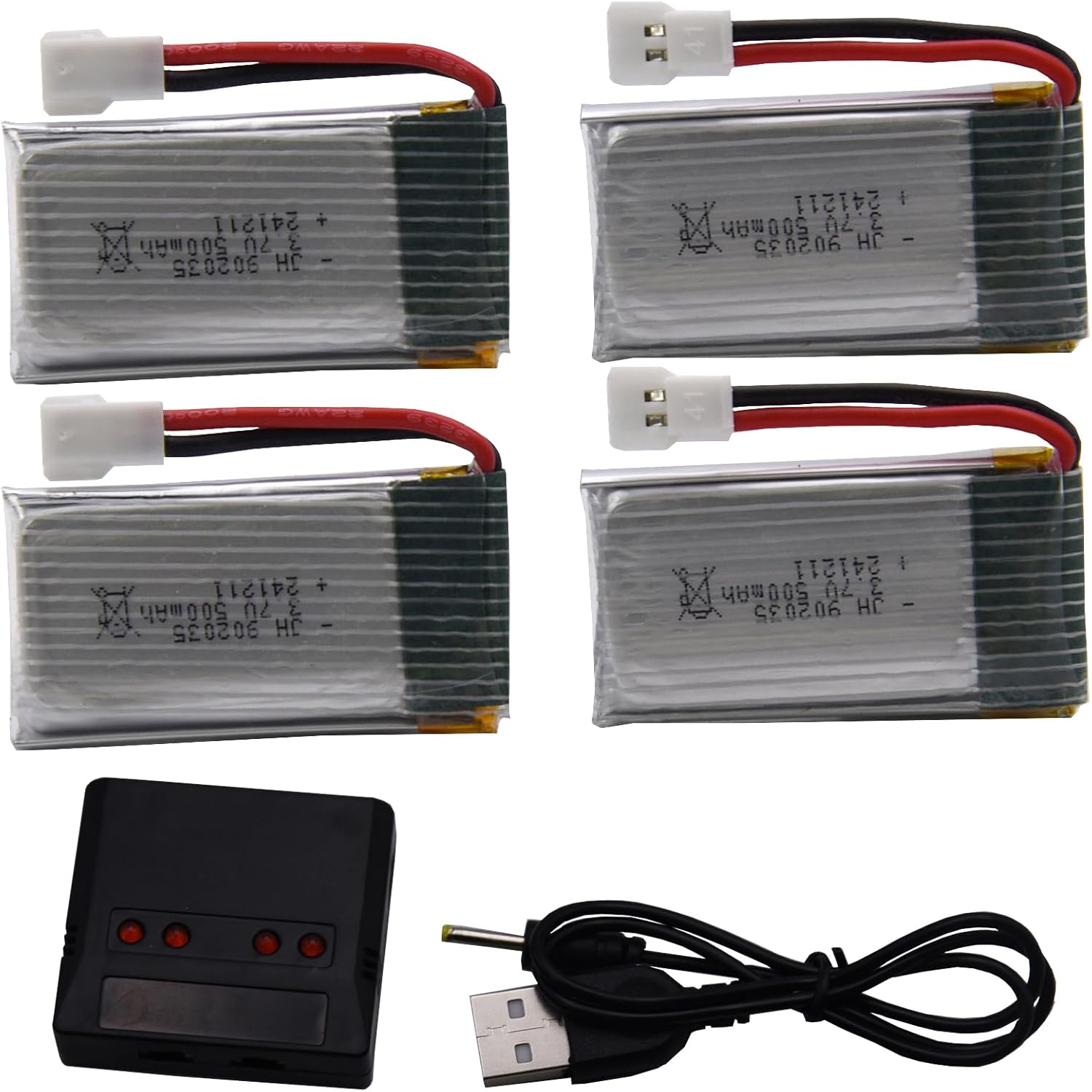 Blomiky 4 Pack 3.7V 500mAh 1.85Wh 25C MX2..0 Plug Lipo Battery and Board Box Suitable for Q9S Syma X5C X5 RC Quadcopter Drone and Some Remote Control Aircraft Sharks / 3.7V 500mAh *4