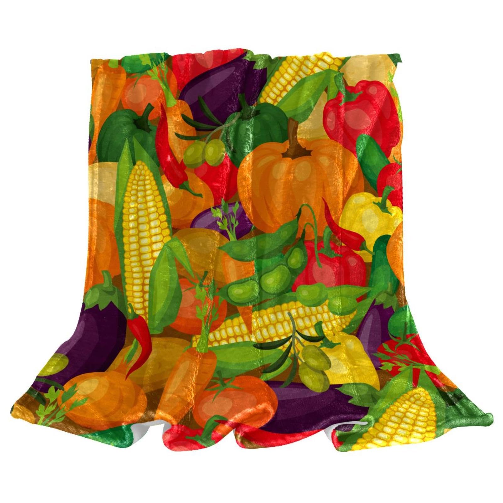 Couverture polaire légumes colorés contre le froid pour frileux sur fauteuil et lit