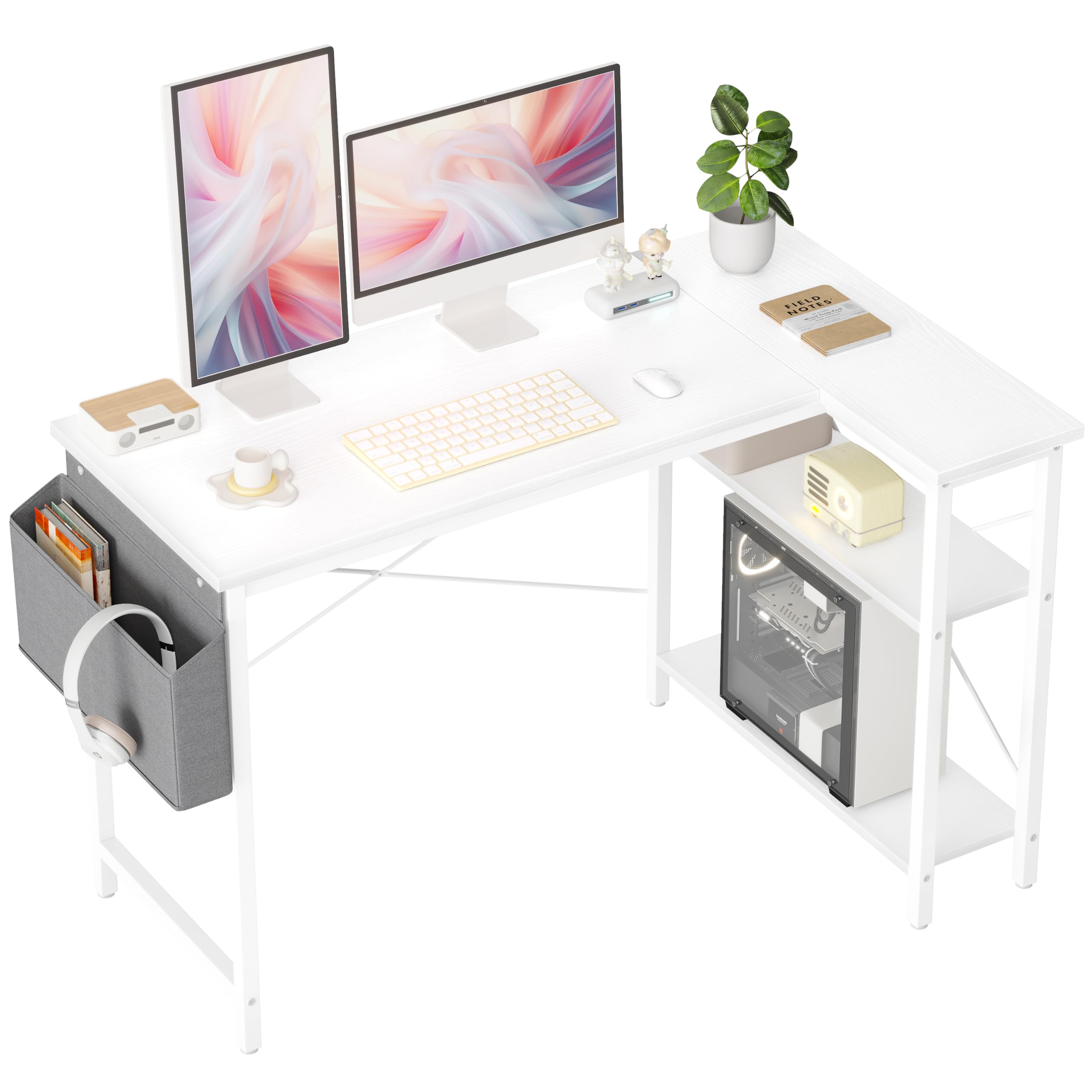 BEXEVUE Scrivania a forma di L 120 x 70 cm, tavolo da gioco angolare reversibile per PC, studio, lavoro, casa, camera da letto (bianco)