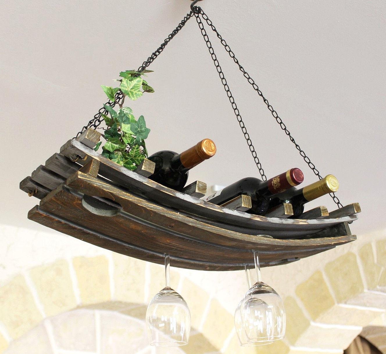 DanDiBo Weinregal 5089 Deckenregal aus Holz 65 cm Hängeregal Flaschenhalter Flaschenregal mit Glashalter Decke