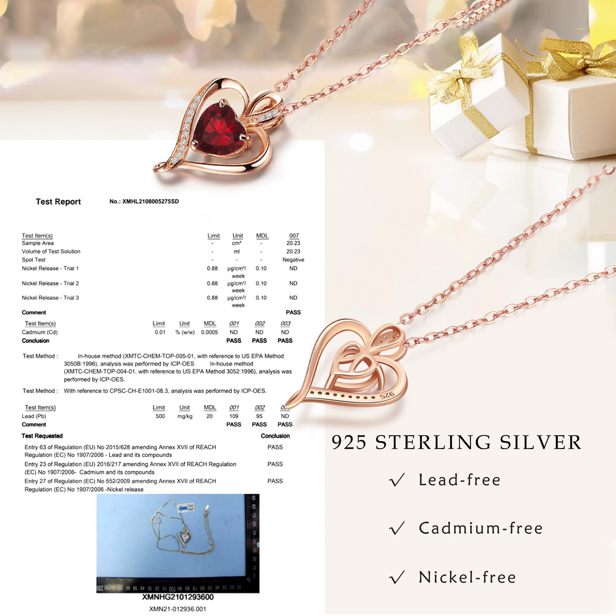 LAVUMO Herzkette 925 Silber/Messing Rosegold Gold Damen Halskette Geschenk | Herz änhänger Kette Damen Schmuck Geschenk für Frau Frauen an Geburtstags Weihnachten Valentinstag Hypoallergen Ketten