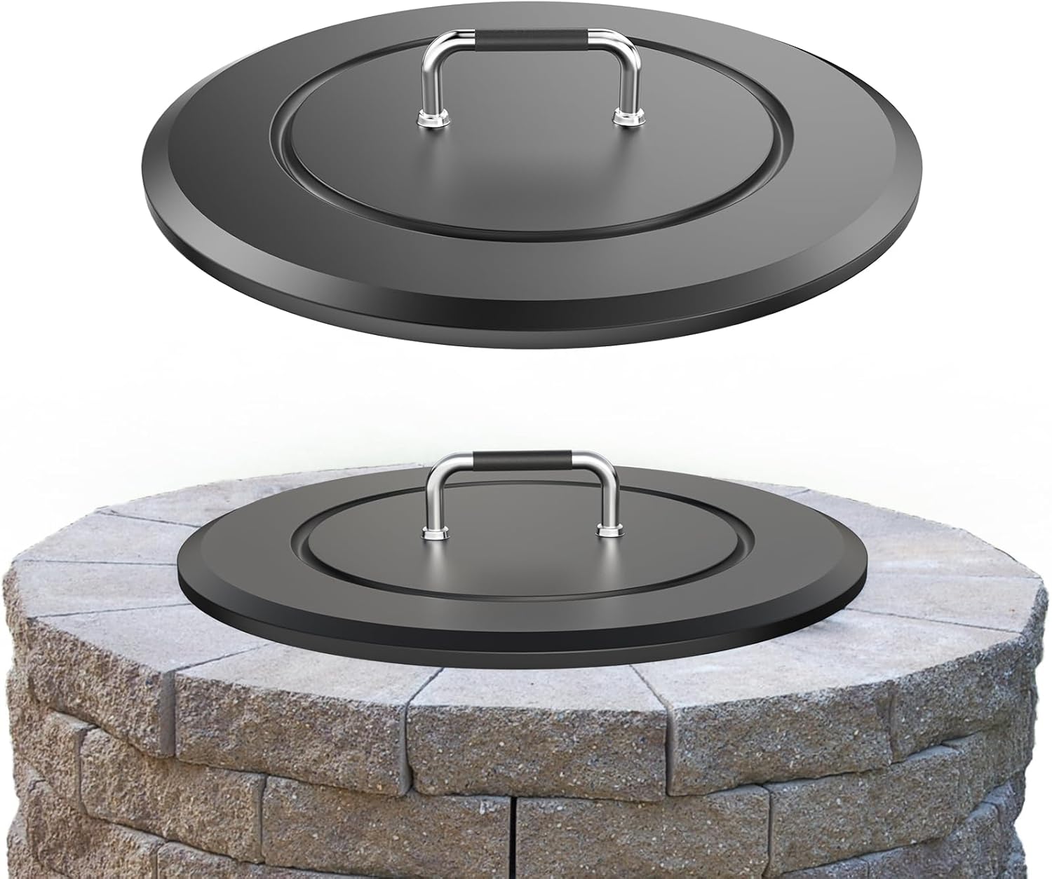 25.6 Inch Universal Fire Pit Lid Cover Round for Patio Outdoor Fire Pit Accessory, Heat Resistant Powder Coated Steel Firepit Cover with Handles for Firepit, Weatherproof for All Seasons
