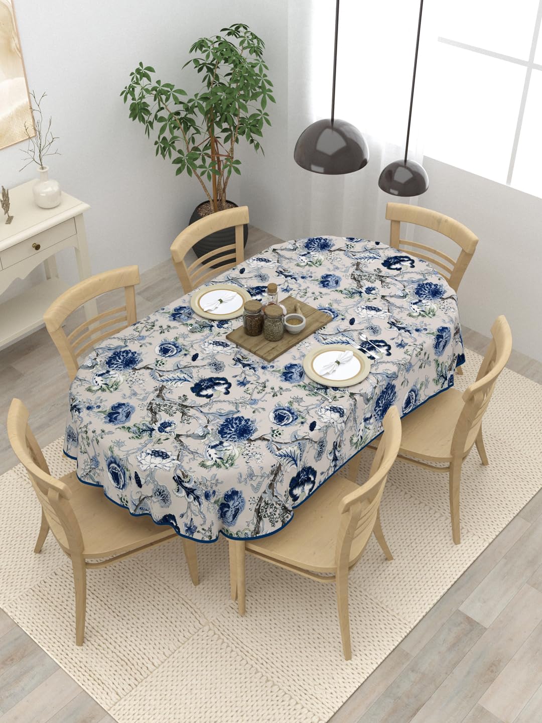 Clasiko 6 Seater Oval Dining Table Cover; 60x90 Inches; Material - Cotton; Blue Flowers (B0CTFFQCV8) Amazon Price History, Amazon Price Tracker