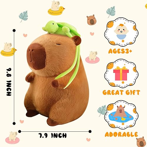 Miniatura 5 de Capybara - Lindos animales de peluche Capybara de 9.8 pulgadas con mochila de tortuga, juguetes de peluche Kawaii Capibara para niños, roedores,